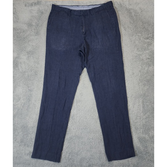 J Crew Bowery Pants Mens 34x32 Navy Blue Irish 100% Linen Baird McNutt Slim Fit - Picture 2 of 12